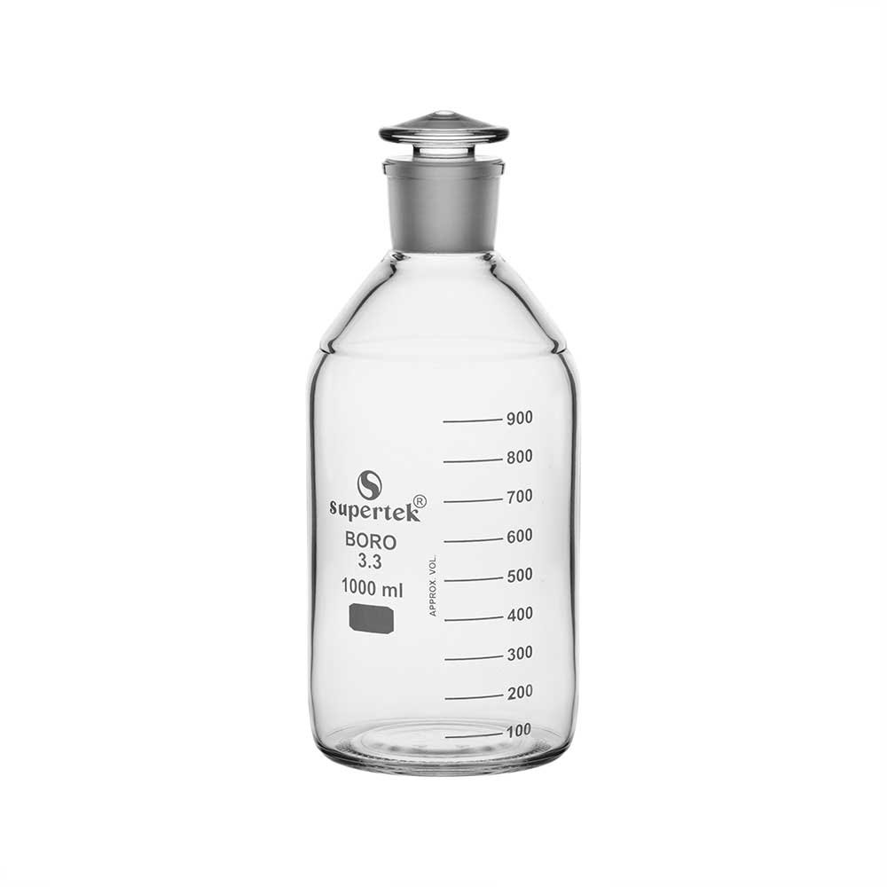 Bottle, Reagent, Heavy Duty, Graduated with Interchangeable Flat Head Glass Stopper,Narrow Mouth,Clear