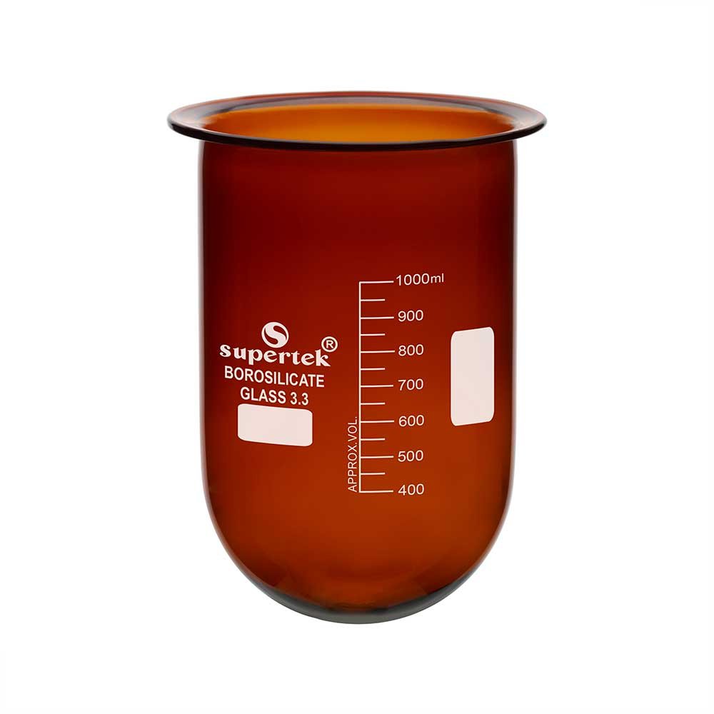 Amber flask for dissolution apparatus, with side cut as per USP, with certificate