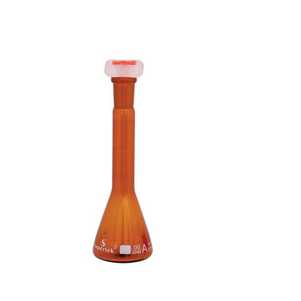 Flask Volumetric Amber Trapezoidal With PP Stopper, ISO "Class A"