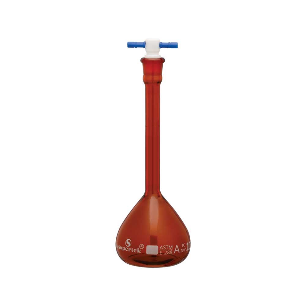 Flask Volumetric, Amber, Narrow Mouth With PTFE Stopper, ASTM "Class A"
