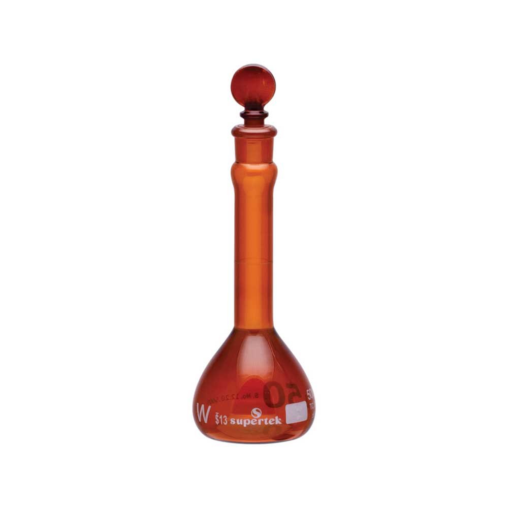 Flask Volumetric, Amber, Wide Mouth Heavy Duty, With Glass Stopper, ASTM "Class A"