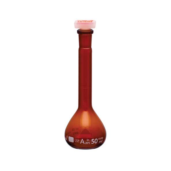 Flask Volumetric, Amber With PP Super Stopper™, USP "Class A"