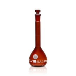 Flask Volumetric, Amber With Interchangeable Glass Stopper,  ISO "Class A"