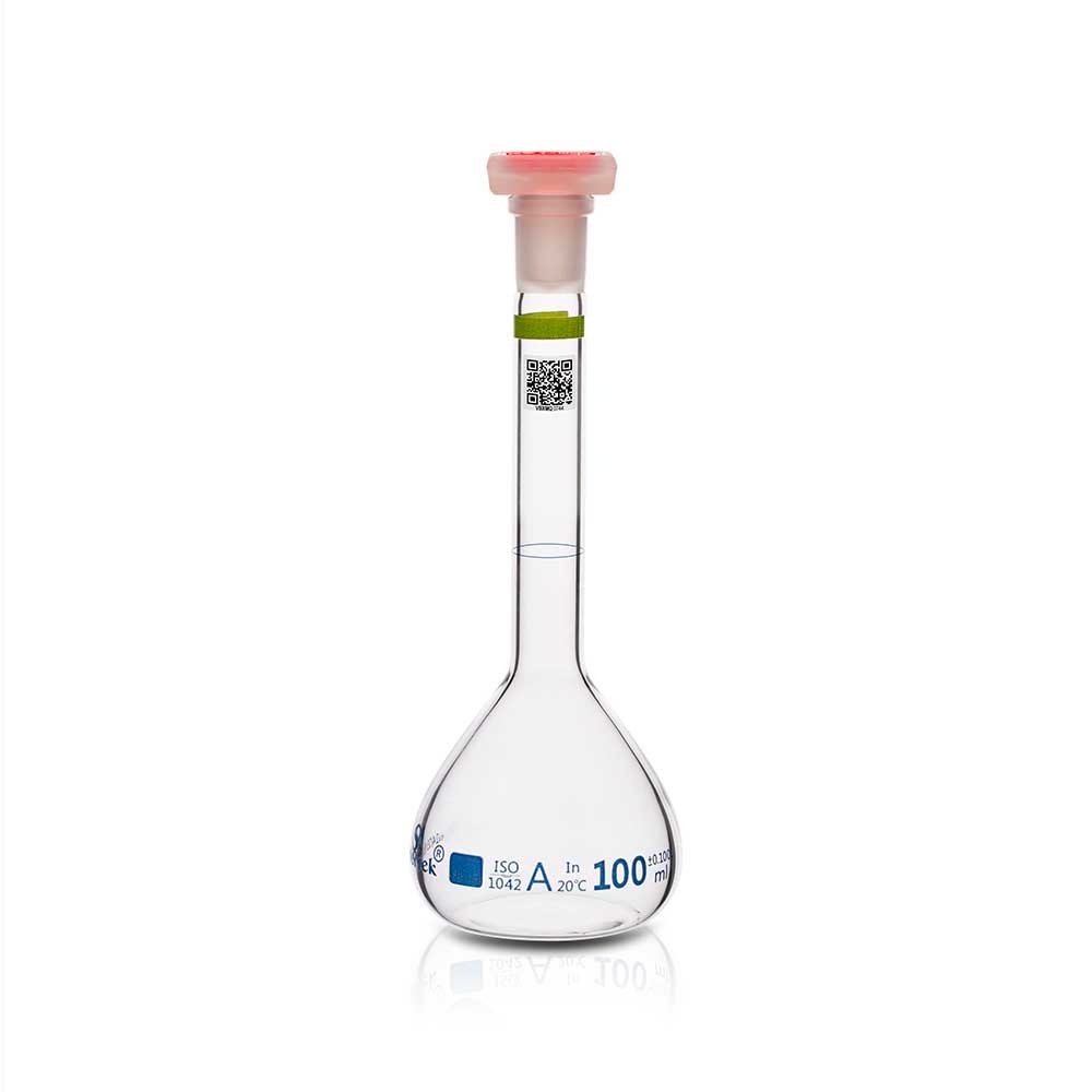 Flask Volumetric, Color Coded, With PP Super Stopper™, ISO "Class A" QR Coded