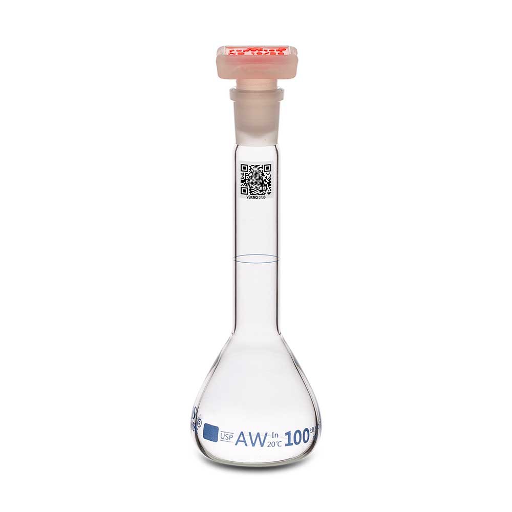 Flask Volumetric, Wide Mouth With Super Stopper™ USP "Class A" QR Coded
